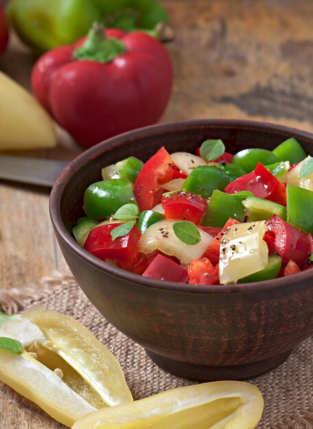 Ensalada de pimientos dulces de colores con aceite de oliva