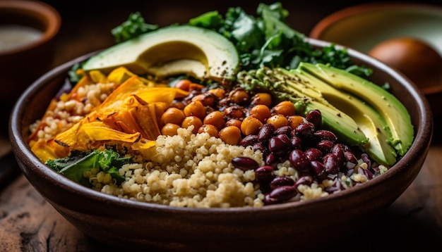 Foto gratuita ensalada vegetariana fresca con quinua y aguacate generada por ia