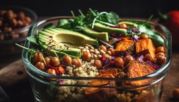 Foto gratuita ensalada de verduras frescas con aguacate y anacardos generada por ia