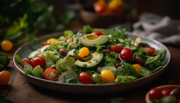 Ensaladera fresca con tomate maduro y aguacate IA generativa