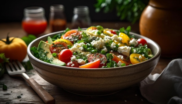 Foto gratuita ensaladera fresca con vegetales de quinua y hierbas generada por ia