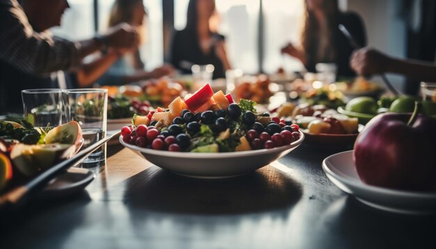 Ensaladera saludable con fruta orgánica fresca generada por IA