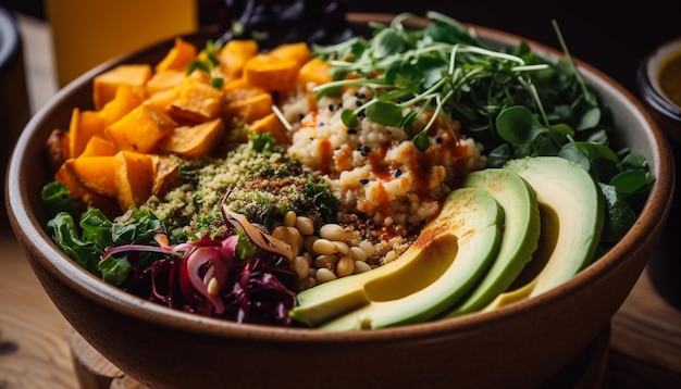 Ensaladera saludable con vegetales orgánicos frescos generados por IA