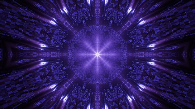 Entorno cósmico con luces láser de neón púrpura.