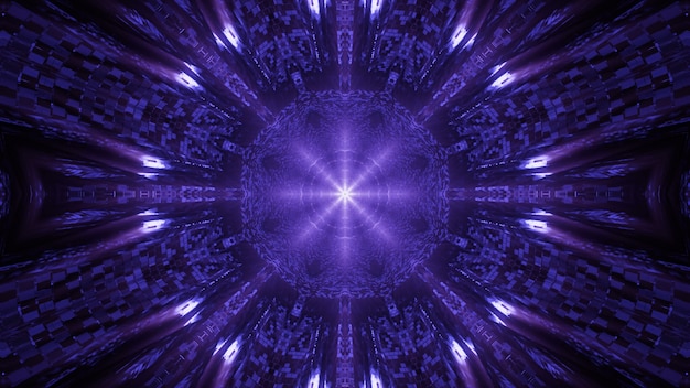 Entorno cósmico con luces láser de neón púrpura.