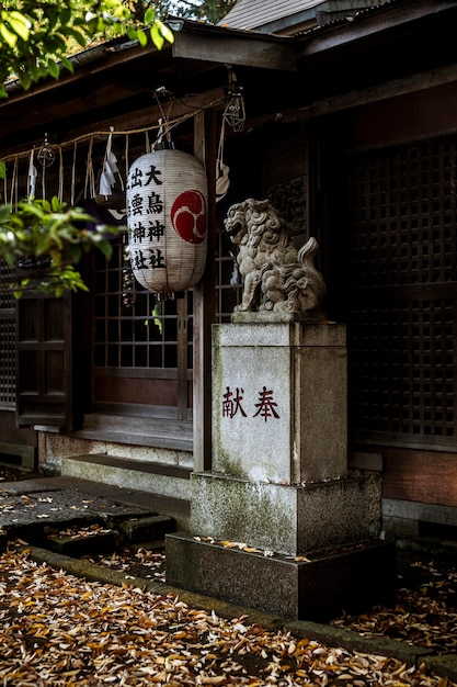 Entrada al templo japonés con linterna