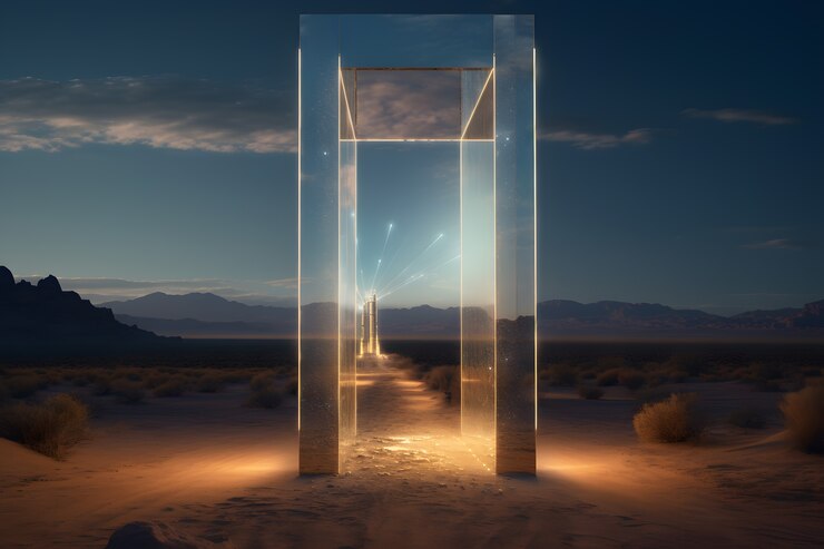 Foto gratuito entrada o puerta de estilo fantasía con paisaje desértico