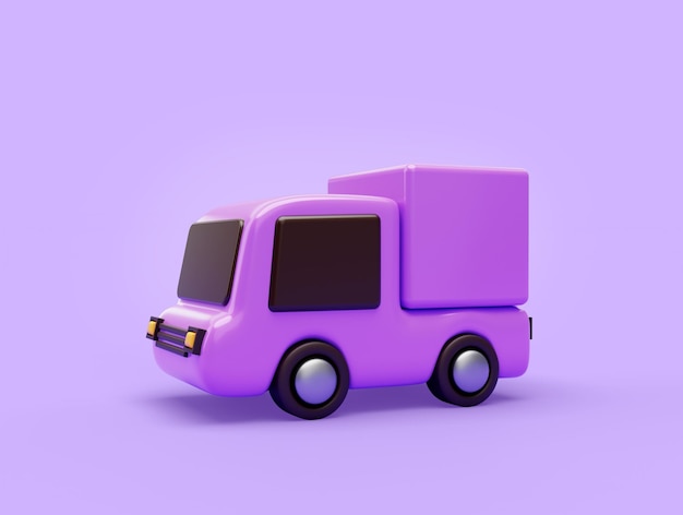 Entrega púrpura Coche o camión de entrega transporte icono de envío Concepto de compras en línea Ilustración 3D