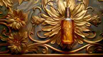 Foto gratuita envase de productos cosméticos con fondo en relieve solar inspirado en el art nouveau