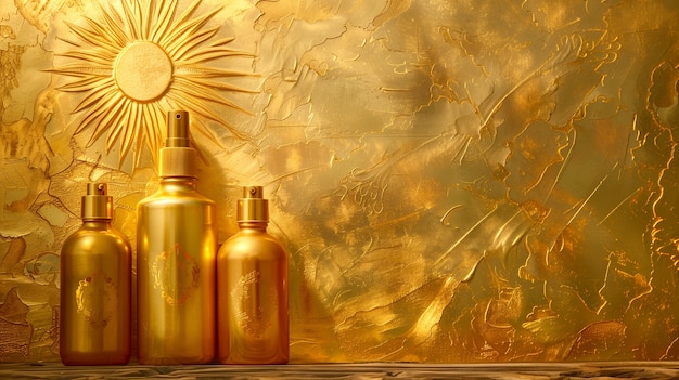 Envase de productos cosméticos con fondo en relieve solar inspirado en el art nouveau