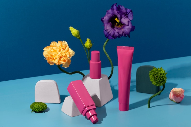 Foto gratuito envases de cosméticos de alto ángulo.