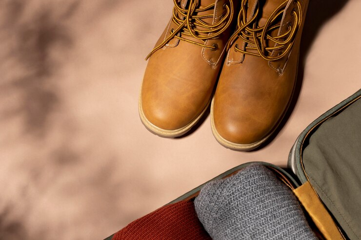 Foto gratuito equipaje abierto con ropa plegada y zapatos
