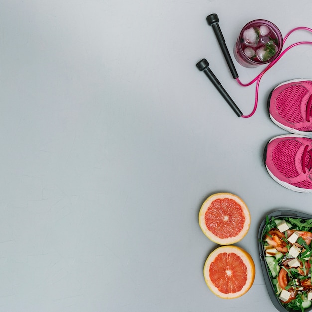 Equipamiento deportivo y comida saludable