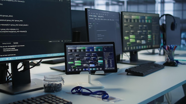 Photo Gratis equipment in data center workplace used for monitoring performance