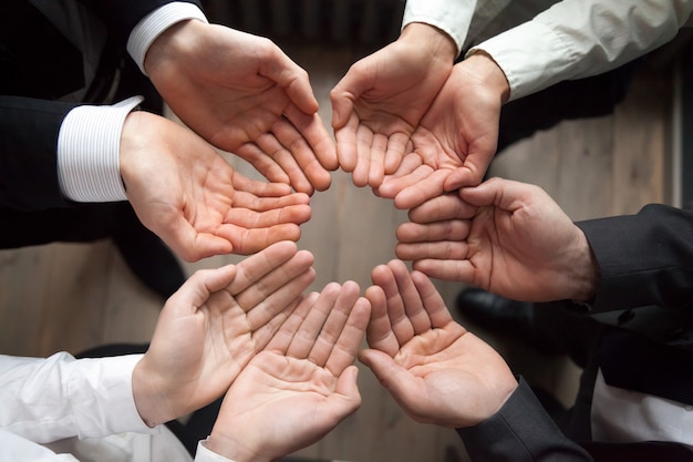 Equipo de negocios unir las manos en las palmas del círculo hacia arriba, el concepto de crecimiento