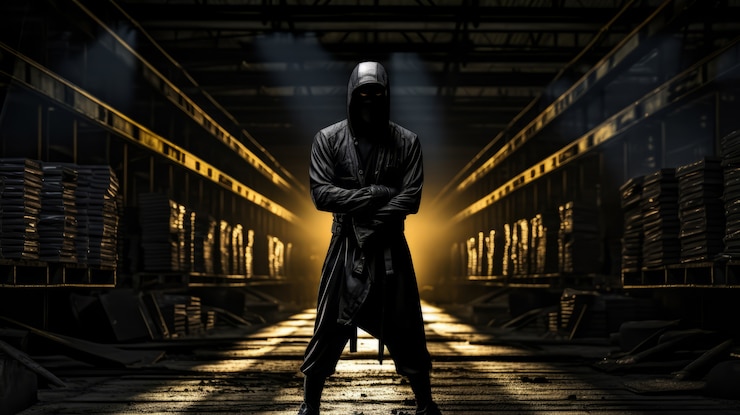 Foto gratuito equipo de uso ninja de tiro completo