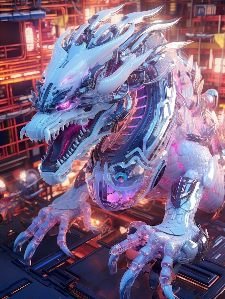 Foto gratuito es una escena genial con una bestia dragón futurista.