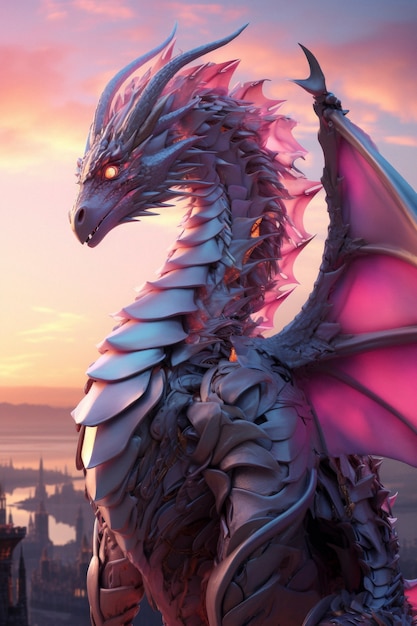 Foto gratuita es una escena genial con una bestia dragón futurista.