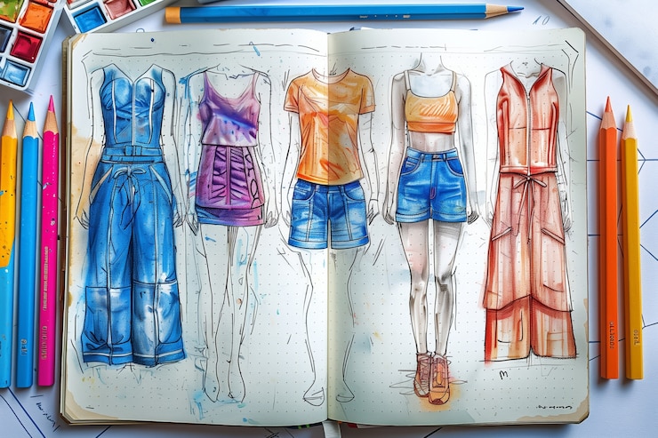 Foto gratuito esbozo de diseño de moda en estilo de arte digital