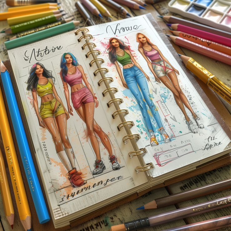 Foto gratuito esbozo de diseño de moda de estilo artístico digital en papel