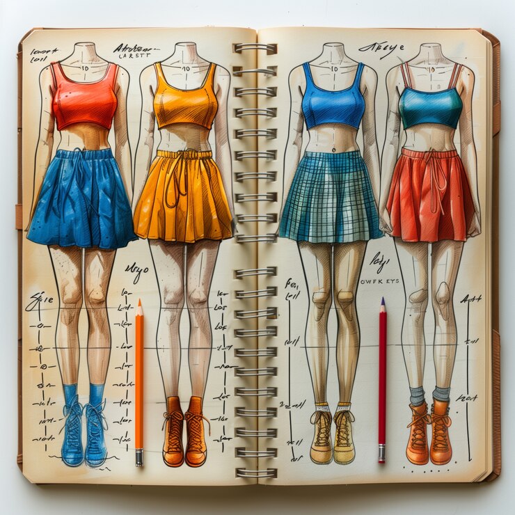 Foto gratuito esbozo de diseño de moda de estilo artístico digital en papel