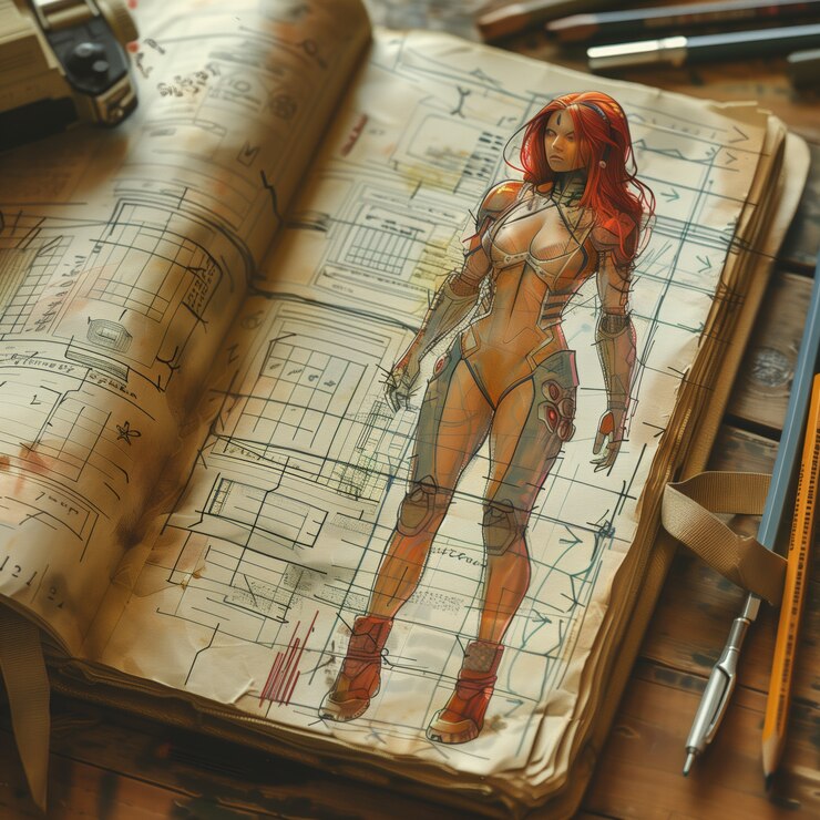 Foto gratuito esbozo de diseño de moda de estilo artístico digital en papel