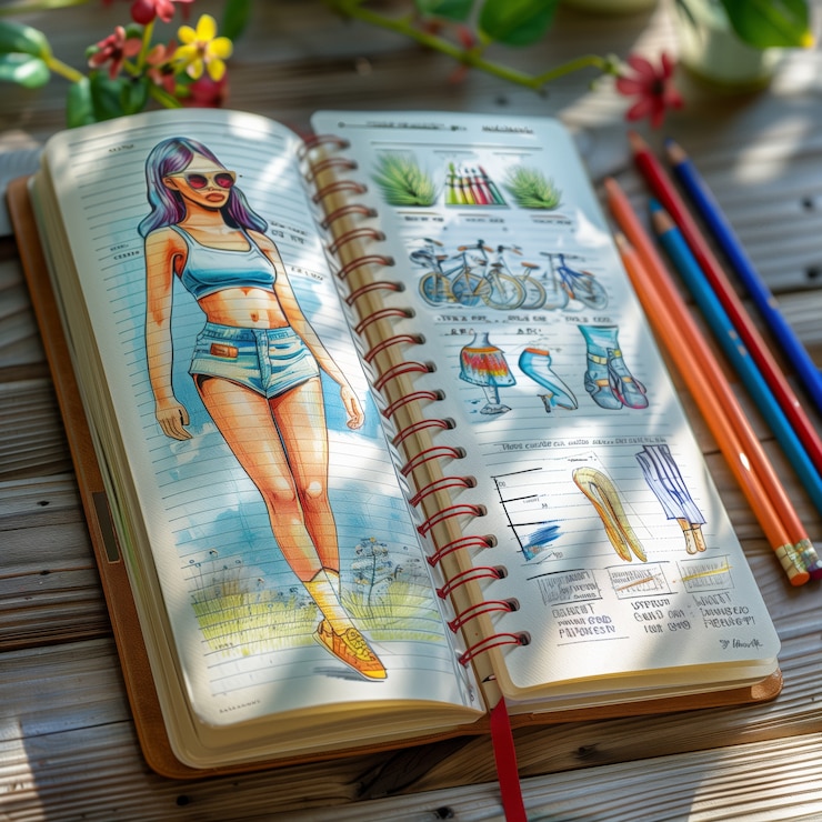 Foto gratuito esbozo de diseño de moda de estilo artístico digital en papel