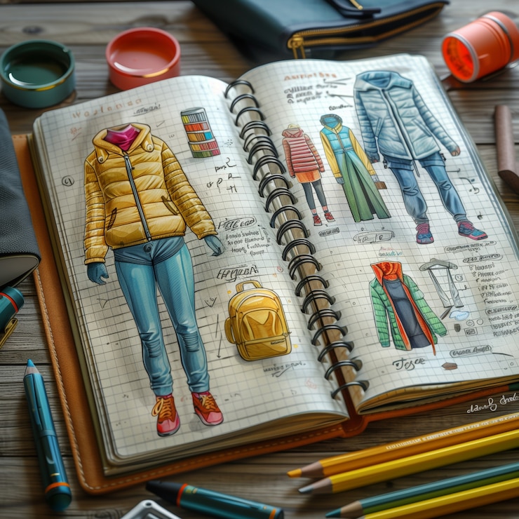 Foto gratuito esbozo de diseño de moda de estilo artístico digital en papel