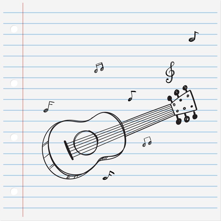 Foto gratuito esbozo de guitarra con notas musicales