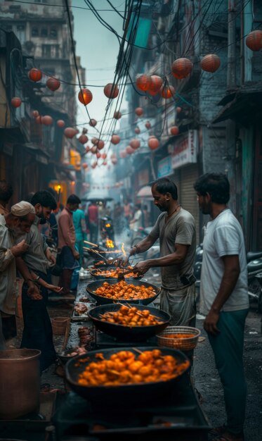 Escena abarrotada ciudad india