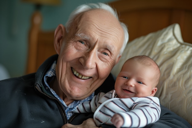 Escena de abuelos y nietos felices en la celebración del día de los abuelos