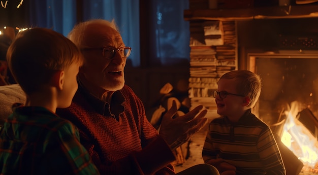 Foto gratuita escena de abuelos y nietos felices en la celebración del día de los abuelos