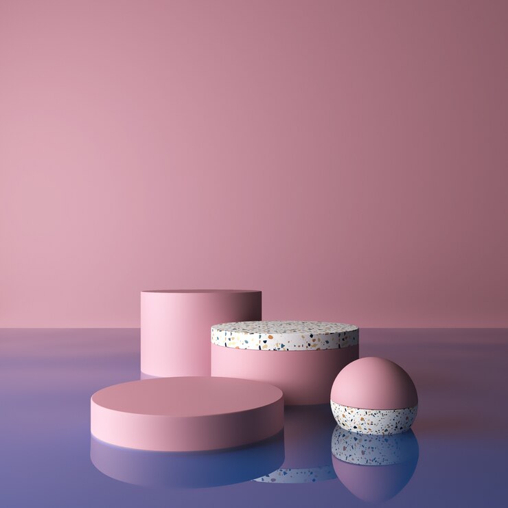 Foto gratuito escena con un arreglo mínimo de podios rosados