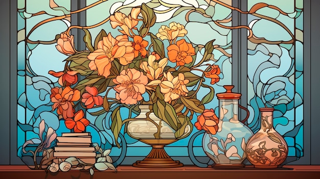 Foto gratuita escena artística inspirada en el estilo art nouveau con representaciones coloridas