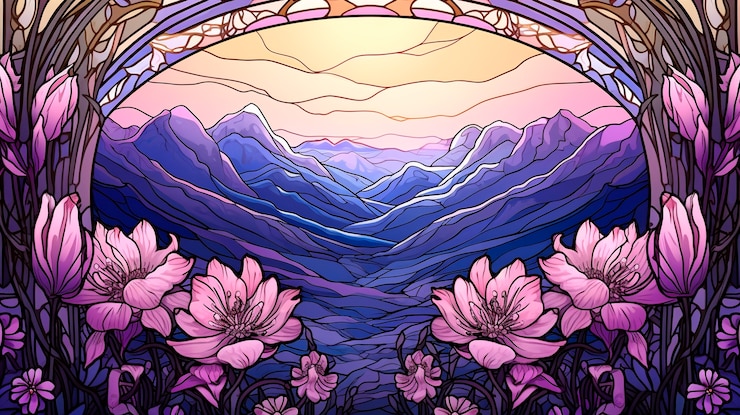 Foto gratuito escena artística inspirada en el estilo art nouveau con representaciones coloridas