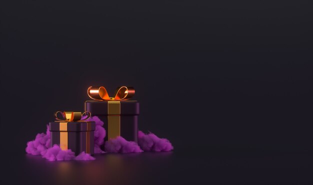 Escena de caja de regalo 3D con nubes