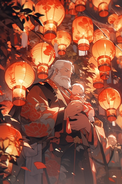 Foto gratuita escena de celebración del año nuevo chino en estilo anime