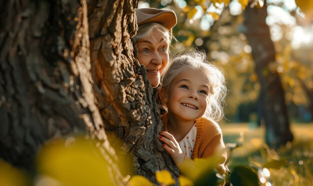 Escena de celebración del día de los abuelos con abuelos y nietos mostrando una familia feliz