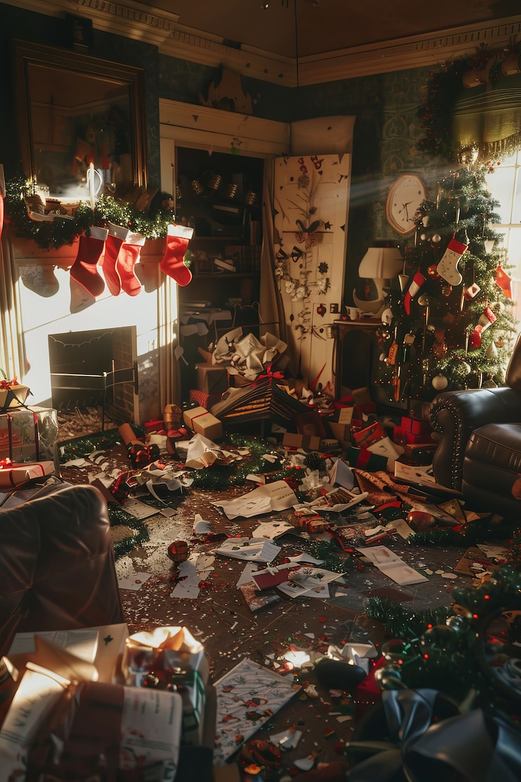 Foto gratuito escena de celebración de navidad en estilo oscuro con un escenario espeluznante
