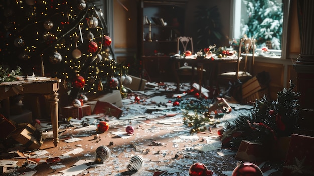 Foto gratuita escena de celebración de navidad de estilo oscuro con escenario de terror