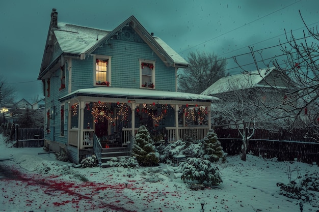 Foto gratuita escena de celebración de navidad de estilo oscuro con escenario de terror