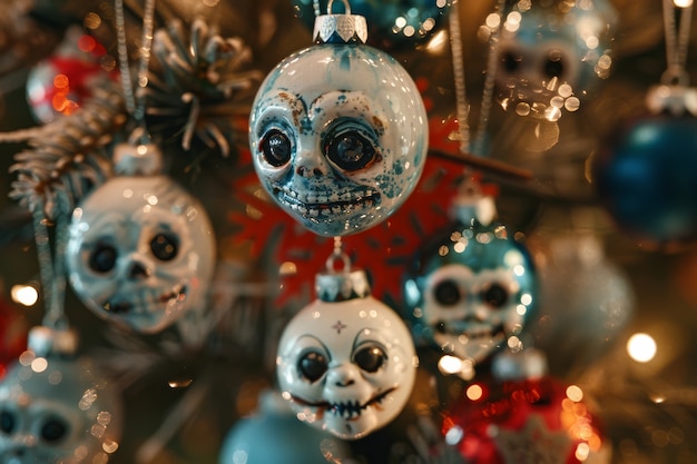 Foto gratuita escena de celebración de navidad de estilo oscuro con escenario de terror