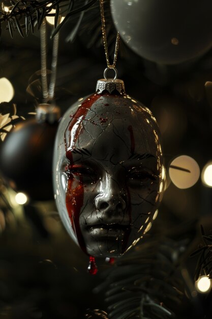 Escena de celebración de Navidad de estilo oscuro con escenario de terror