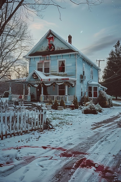 Foto gratuita escena de celebración de navidad de estilo oscuro con escenario de terror