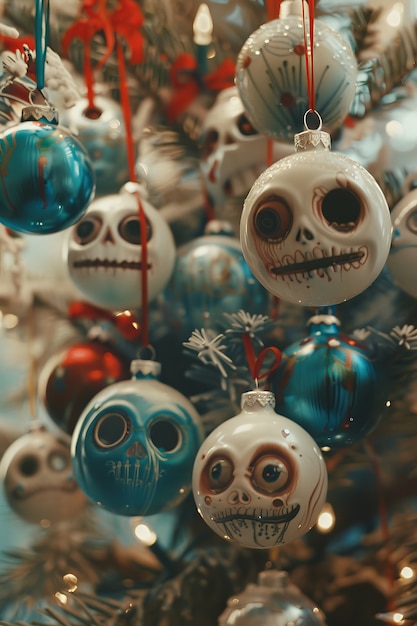 Escena de celebración de Navidad de estilo oscuro con escenario de terror