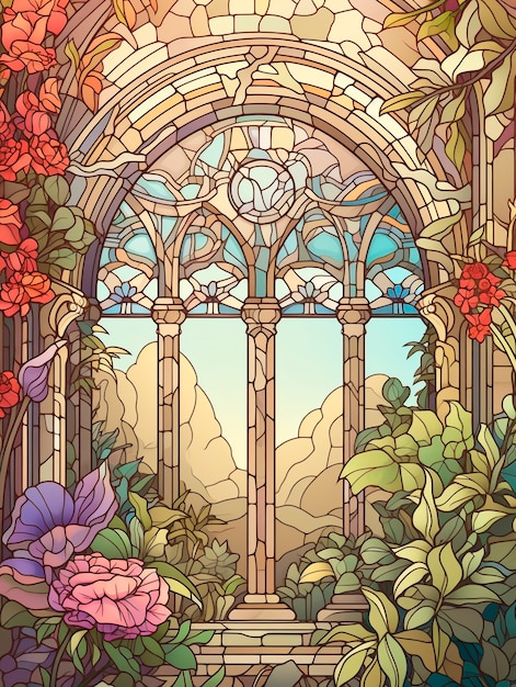 Foto gratuita escena colorida con creación inspirada en el art nouveau