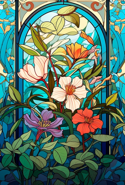 Escena colorida con creación inspirada en el art nouveau