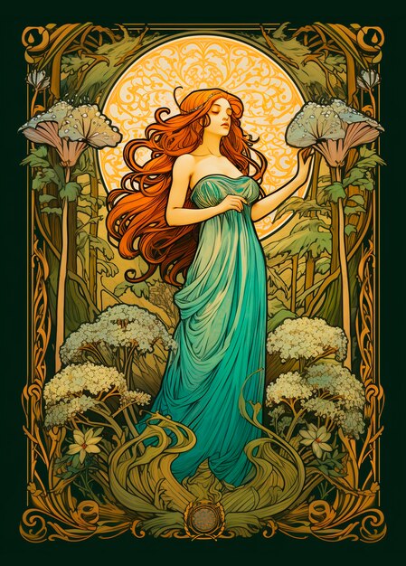 Escena colorida con creación inspirada en el art nouveau