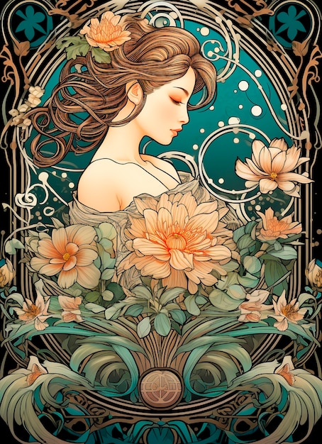 Escena colorida con creación inspirada en el art nouveau