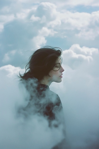 Foto gratuita escena conceptual con personas caminando a través de las nubes